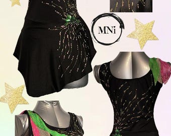 Black dress -Fireworks  - Roller or Ice figure skating dress XS