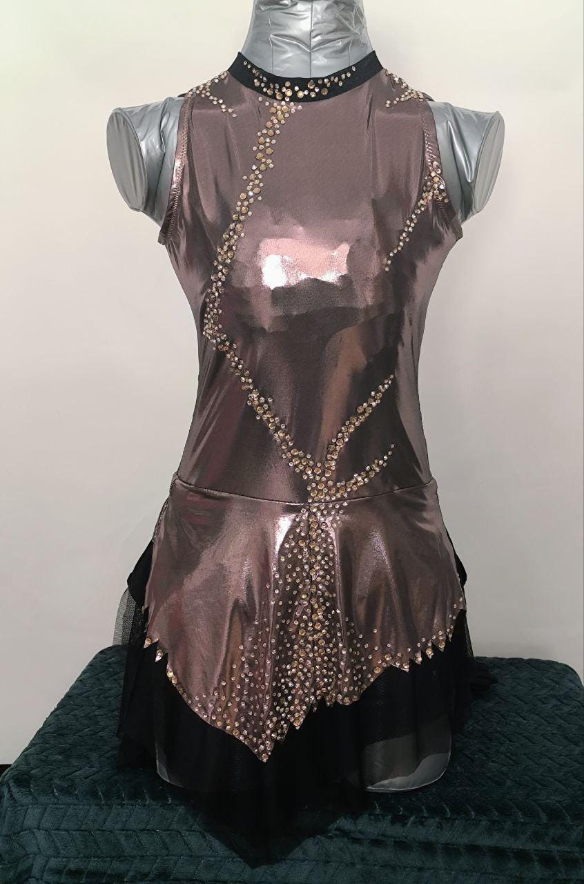 bronze skater dress Vintage Jessica McClintock Dress 4 Metallic Bronze Tiered Skater Cocktail  Artsy