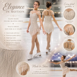 silver figure skating dress Women's Girls' Long Sleeves Training Practice Sparkly Ice Figure Skating Dress with Rhinestone, Child 8 / White