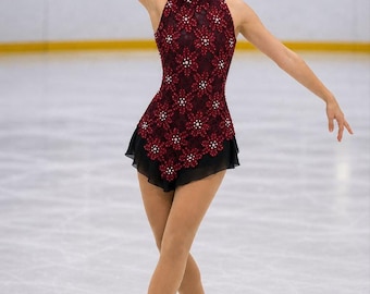 Burgundy Lace competition figure skating dress size 11-13 yrs