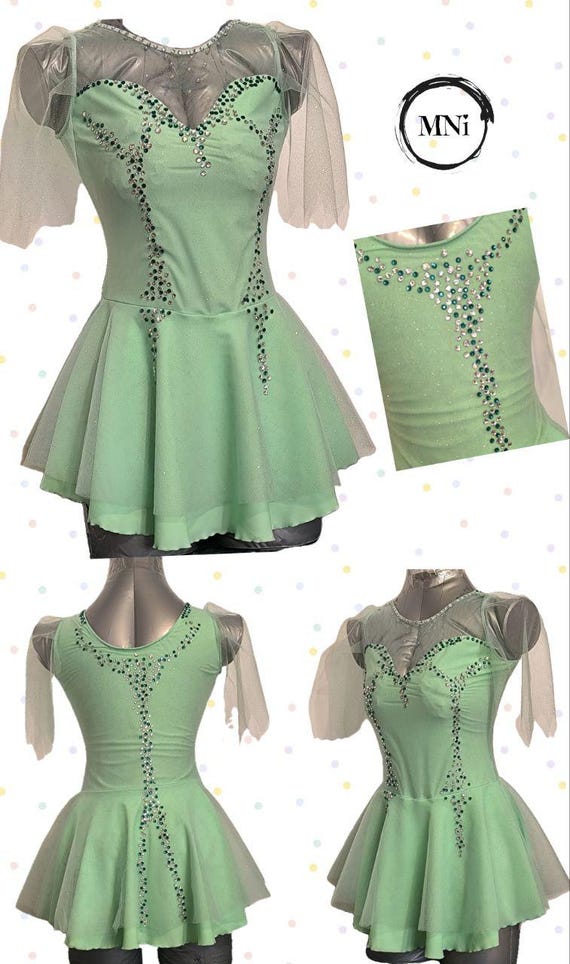 light green figure skating dress Highneck Skate Dress - JRF22009-HG main image 1