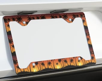 Tropical Sunset License Plate Frame - Beach Vibes Car Accessory, Gift for Travelers,