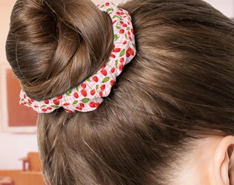 Cherry Blossom Scrunchie, Cute Hair Accessory for Spring, Floral Hair Tie for Women, Gift for Holidays, Gift for Her, Cherry Hair Tie
