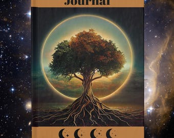 Nature-Inspired Journal, Spiritual Tree Design, Writing Gift, Meditation Journal, Moon Thought Organizer, Celestial Hardcover Notebook