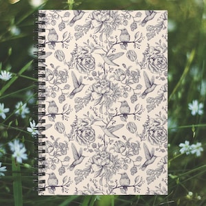 Floral Spiral Notebook,Ruled Lines for Writing, Journaling, Botanical Floral, Gift for Her, Eco Friendly Paper,Bird Notebook,Nature Lover