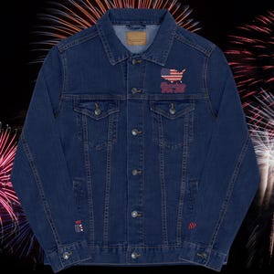 Embroidered Unisex Denim Jacket  USA Patriotic Style, Statement Outerwear, Casual Look, Gift for Her/Him, Vintage Vibe, Freedom USA Jacket