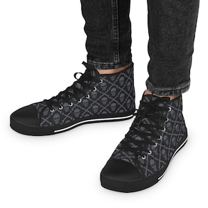 Men&#39;s High Top Sneakers, Mens Halloween Sneakers, Mens Skull Sneakers, Mens Black Skull Sneakers, Gif for Him, Halloween High Top Sneakers