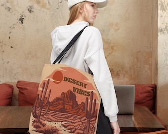 Desert Vibes Tote Bag | Western Themed Bag for Travel, Shopping, Gifts, Festivals, Outdoor Adventures, Western Tote Bag