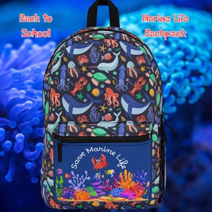 Colorful Marine Life Backpack for Kids, School Bag, Beach Tote, Fun Travel Companion, Ocean-Themed Accessories,Sea Animal Lovers,Students