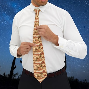 Desert Cactus Necktie, Unique Cowboy Tie for Men, Gift for Groomsmen, Weddings, Style Accessory, Formal Wear Tie, Stylish Country Neckwear