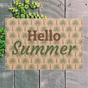Hello Summer Doormat - Tropical Welcome Mat, Summer Decor, Beach Vibe Entryway Rug, Housewarming Gift, Outdoor Mat