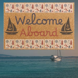 Nautical Welcome Aboard Doormat | Beach House Decor, Sailboat Entryway Mat, Summer Home Gift, Coastal Welcome Rug, Housewarming Gift