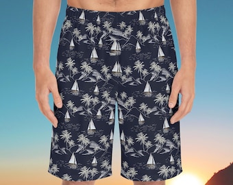 Nautical Men's Board Shorts, Beachwear, Swim Shorts, Summer Vacation, Sailing Trip, Casual Resort Wear