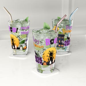 Halloween 2025 Pint Glass, Trick or Treat Party Glass, Spooky Drinking Glass, 16oz Boo Beer Mug, Fun Halloween Gift,2025 Halloween Glassware