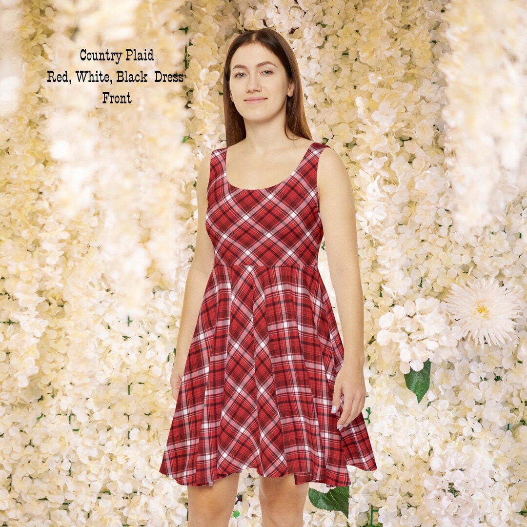 red plaid skater dress SHEIN MOD Women's Plaid Skater Dress, Red Gingham Pinafore Dress, Valentine's Day, New Year Dress