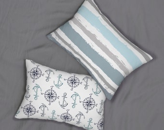 Spun Polyester Pillow, Lumbar Pillow, Coastal Pillow, Nautical Pillow, Housewarming Gift, Birthday Gift, Holiday Gift,