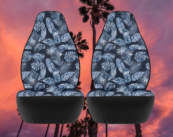 Tropical Leaf Polyester Car Seat Covers - Summer Vibes, Car Accessories, Vehicle Interior Decor, Gift for Road Trips, Tropical Seat Covers