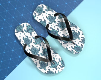 Flip Flops, Beach Flip Flops, Pool Flip Flops, Holiday Gift, Unisex Flip Flops, Birthday Gift, Turtle Flip Flops, Black Flip Flops