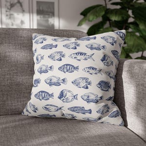 Nautical Fish Pillowcase: Coastal Home Decor Throw Pillow