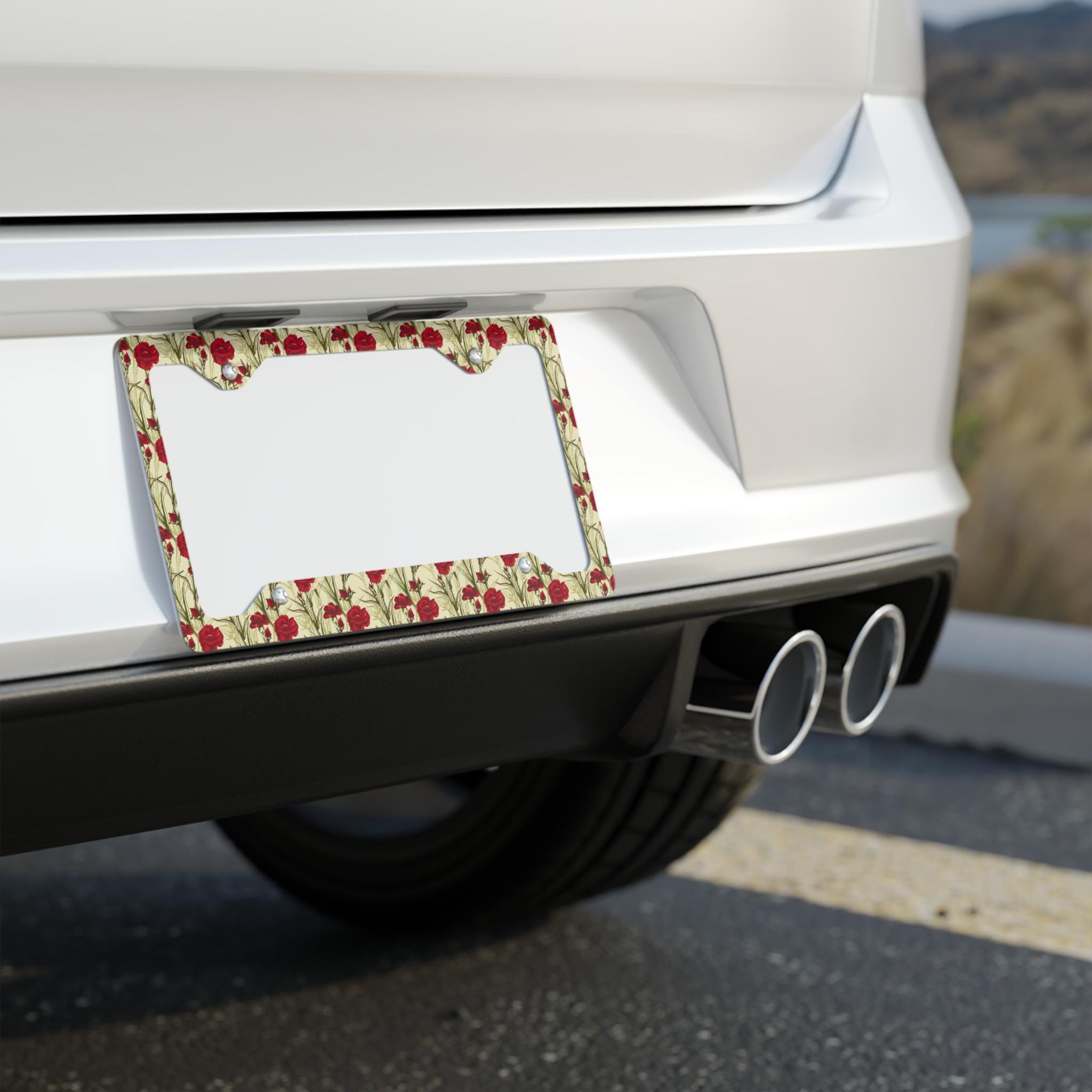 Elegant Floral Metal License Plate Frame, Car Decor, Gift for Her, Custom Car Accessory, Vintage Style, Flower Design, Gift for Her