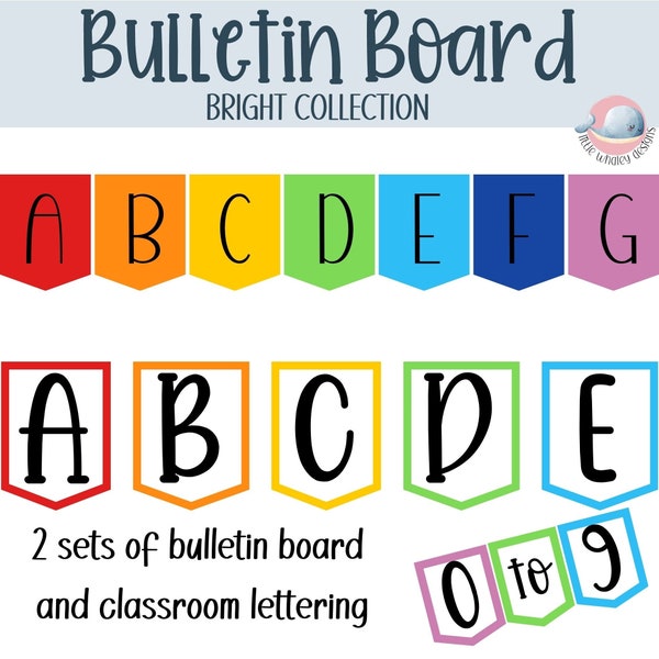 Bright bulletin board lettering set, bulletin board alphabet and numbers display, bright alphabet bunting and banner display