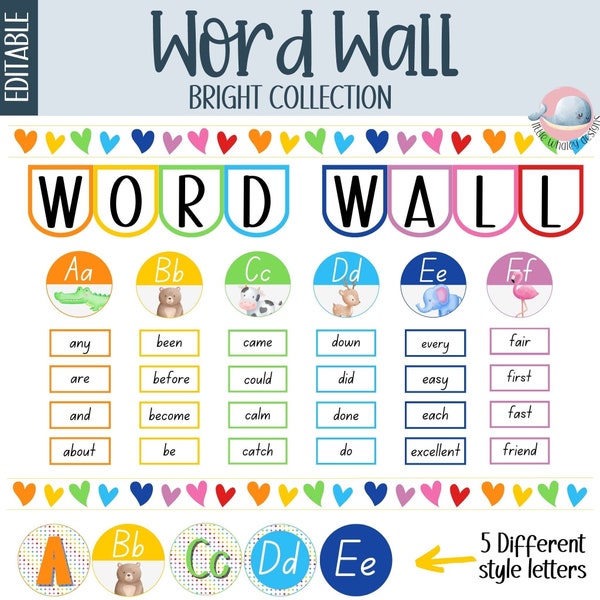 Bright Classroom Word Wall, word wall display, bright classroom bulletin board, bright letter headings