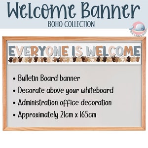 Multicultural everyone is welcome banner printable, boho classroom welcome sign, school administration welcome banner