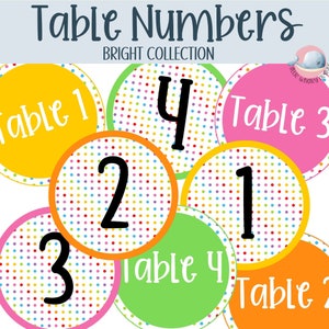 Bright classroom table numbers, classroom decor table numbers, student group numbers