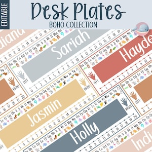 Boho student desk plates, student name cards, student desk tags, student name labels, boho desk name tags