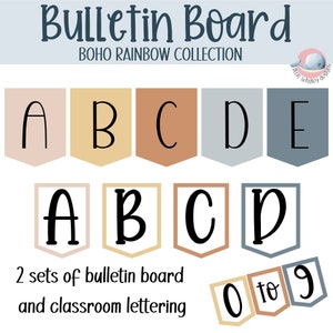 Boho bulletin board lettering set, bulletin board alphabet and numbers display, boho alphabet bunting and banner display