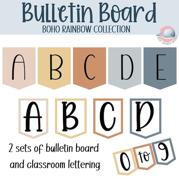 Boho bulletin board lettering set, bulletin board alphabet and numbers display, boho alphabet bunting and banner display
