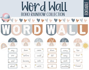 Boho Rainbow Classroom Word Wall Display (Editable Digital Download)