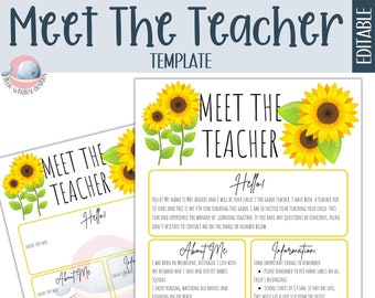Editable meet the teacher template, sunflower teacher information printable, teacher welcome, back to school printable, teacher all about me