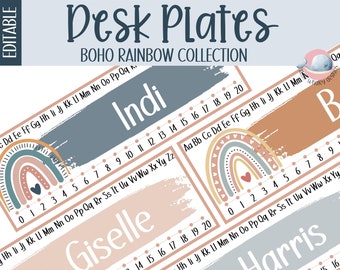 Earthy Boho Rainbow Student Desk Plates | Classroom Name | Decor ...
