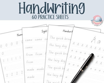 Handschrift Übungs-Arbeitsblätter zum Nachverfolgen der Buchstaben (Digitaler Download)