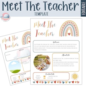 Boho Rainbow Meet the Teacher template, meet the teacher edit, boho teacher resources, back to school information, teacher welcome letter