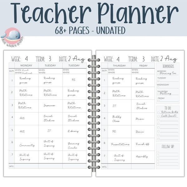 Printable teacher planner, term planner, lesson plans, undated planner, calendar, classroom organization