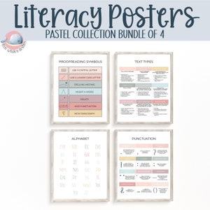 Classroom literacy posters, classroom english posters, punctuation poster, text types poster, alphabet poster, proofreading marks poster