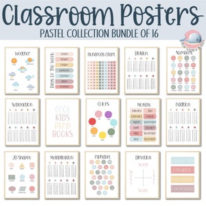 Set di poster educativi boho, arte educativa, pacchetto per aula, pacchetto di poster per l'apprendimento, arredamento per la classe, arte murale educativa, sala giochi
