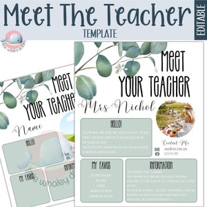 Botanical meet the teacher editable template, teacher introduction, parent info sheet, nature back to school printable, teacher all about me