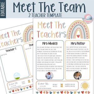 Plantilla Boho Rainbow Meet the Teacher, edición de Meet the Teacher, recursos para profesores boho, información de regreso a clases, carta de bienvenida para profesores
