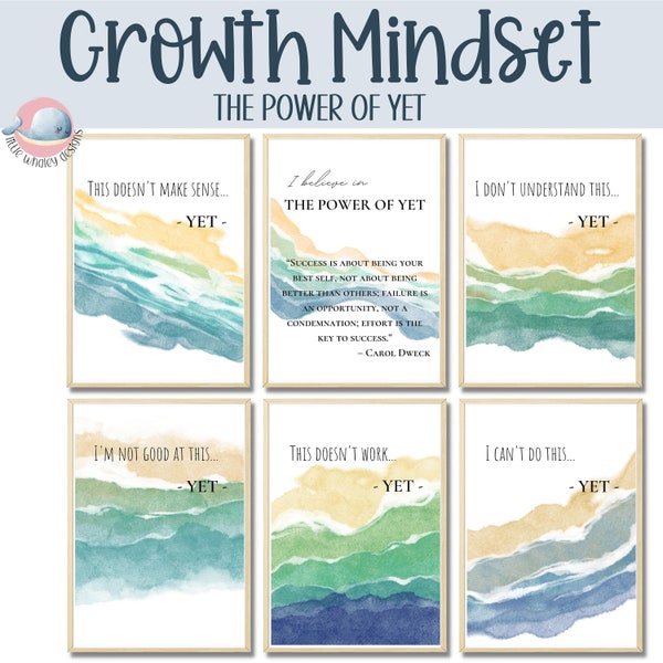 Power of Yet Posters, Growth Mindset Posters, Coastal Classroom Decor, Coastal Decoration, Classroom Wall Art, Motivational Art Print