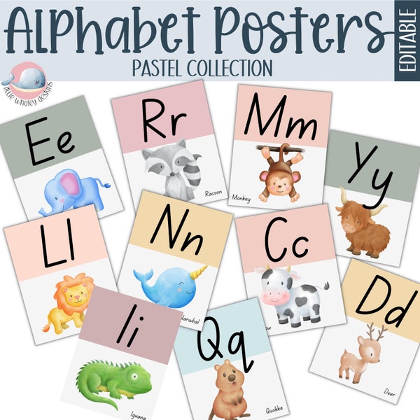 Pastel alphabet posters, classroom alphabet display posters bundle, preschool alphabet posters, classroom wall display posters, abc posters