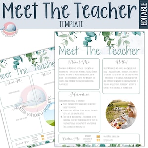 Meet the teacher editable template, printable teacher handout, botanical teacher template, back to school printable, teacher all about me