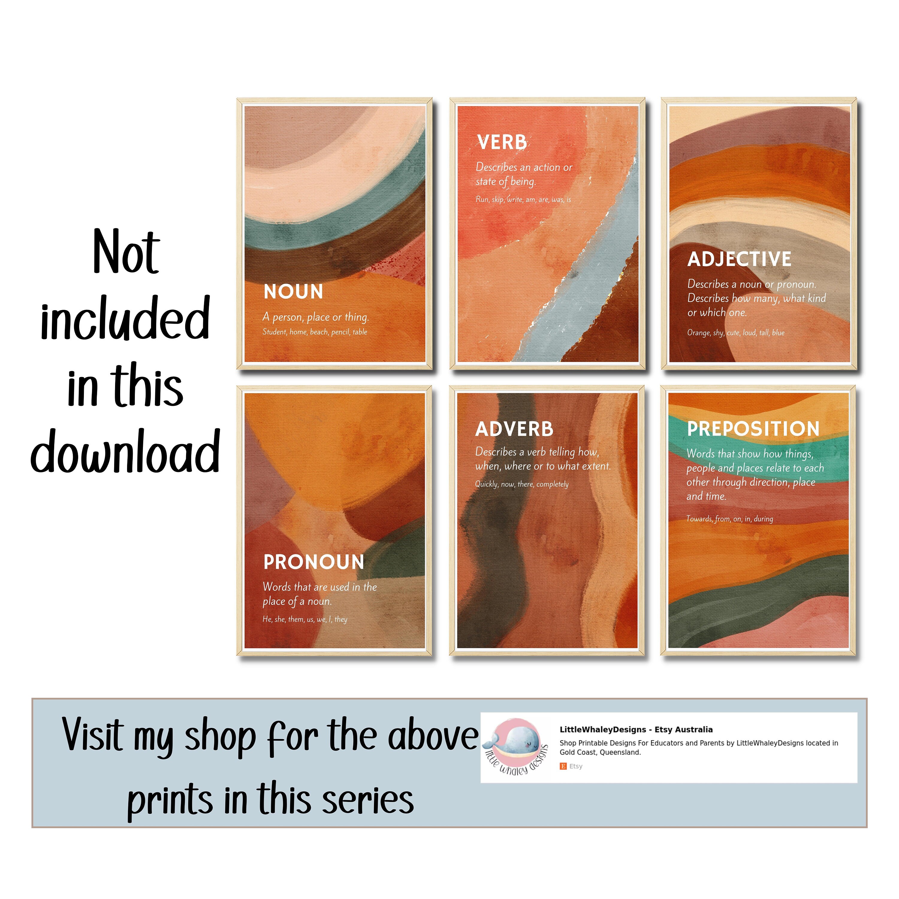 Parts of Speech Posters: Earthy Classroom Grammar Art (digital Download ...
