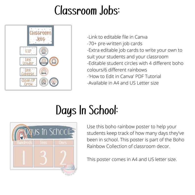 Boho Rainbow Classroom Decor Bundle Editable Classroom Decor Etsy