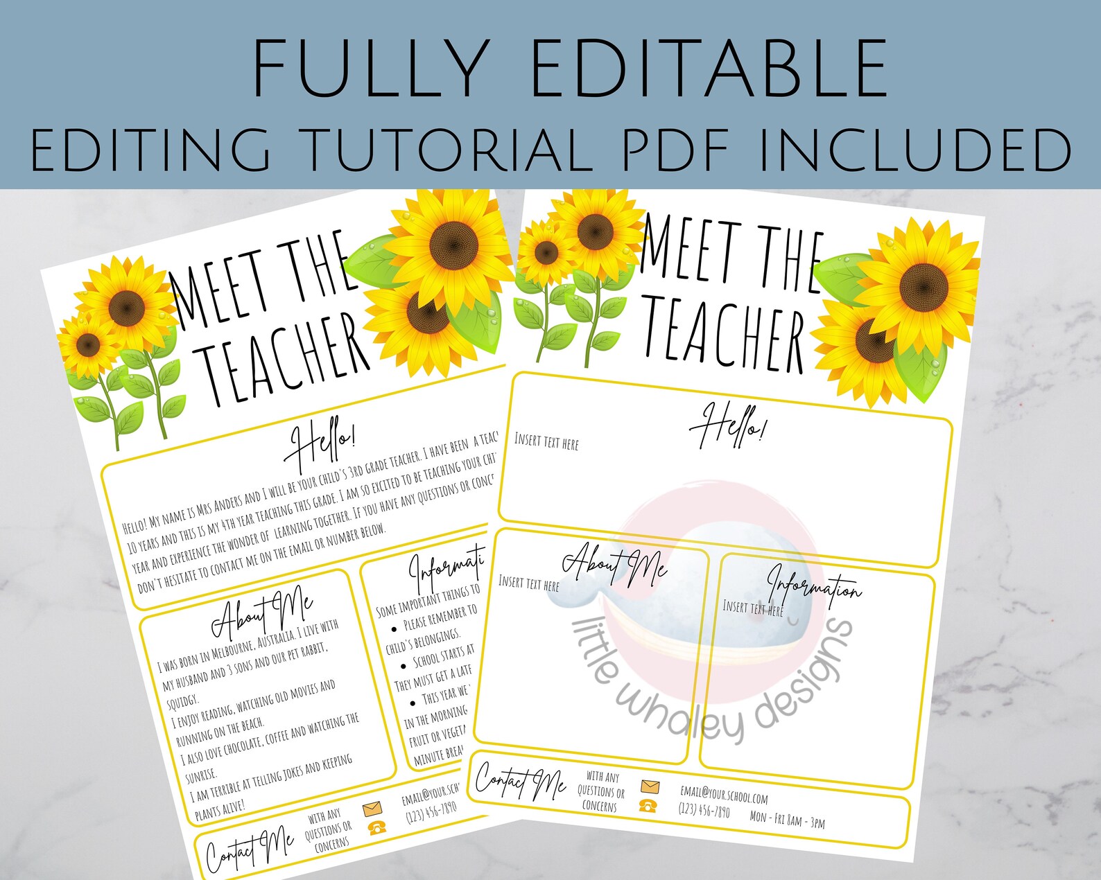 Editable Meet the Teacher Template Printable Sunflower - Etsy image.