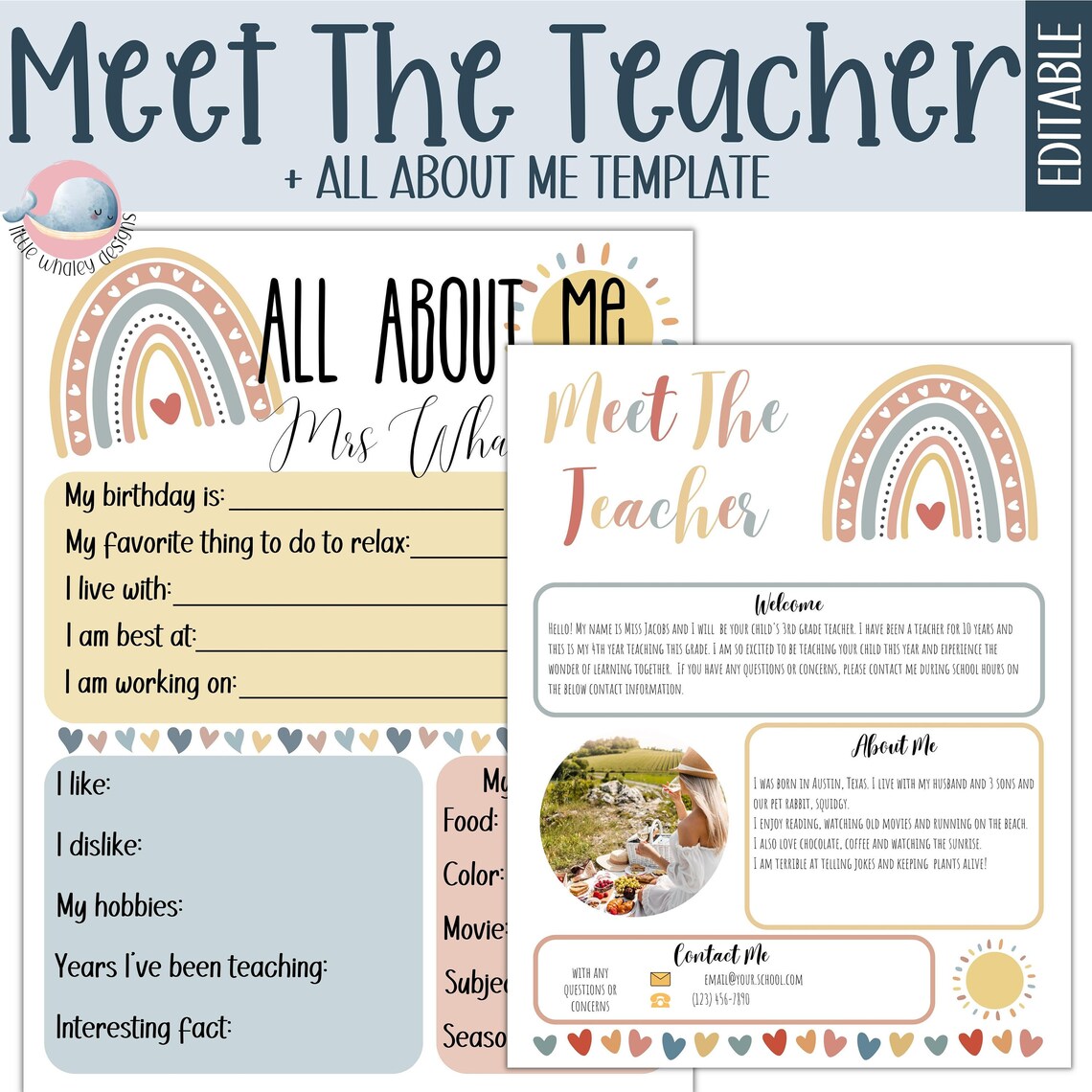 Teacher All About Me Editable Template Printable Meet the - Etsy