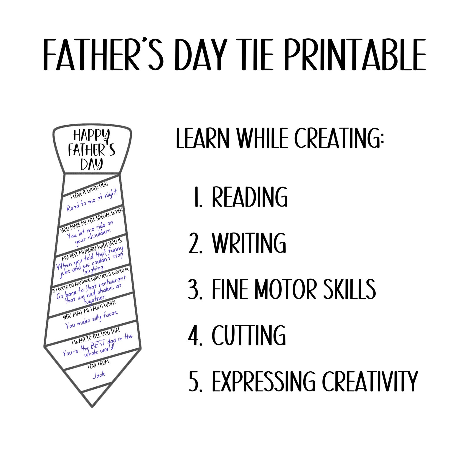 Father's Day Tie Printable: All About My Dad Craft (PDF) - Etsy