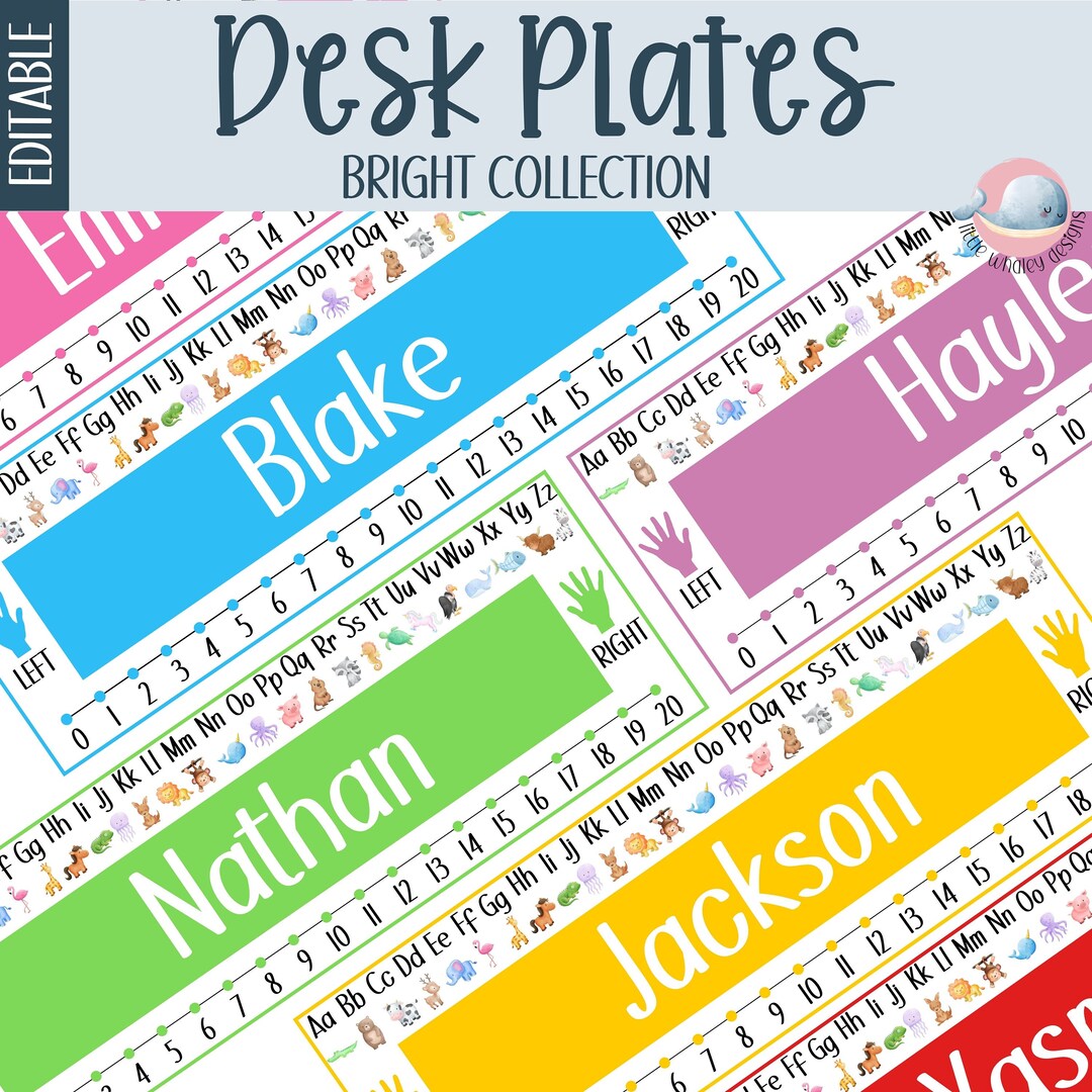 Editable Student Desk Name Plates Bright Classroom Decor digital 